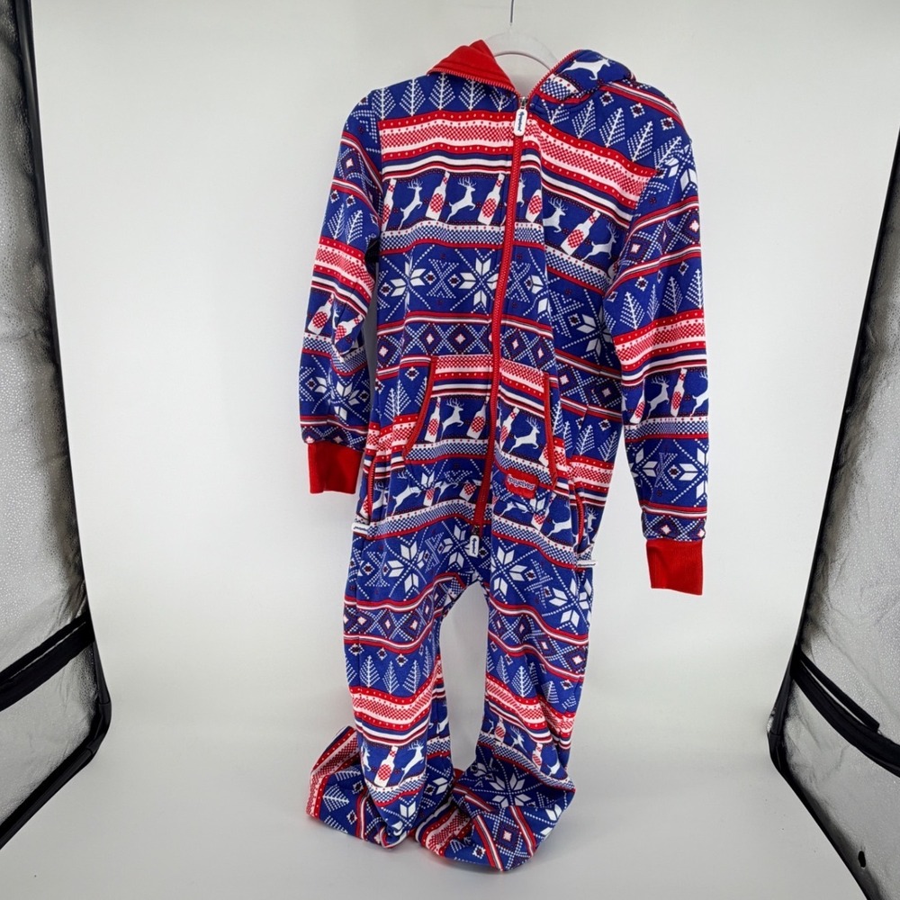 Tipsy Elves Mens Small Christmas Onesie Reindeer Beer Fair Isle Hooded Pajamas